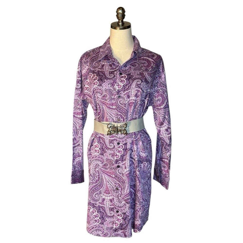 Ralph Lauren Black Label Shirt Dress Ladies Purple Paisley Embroidered Monogram